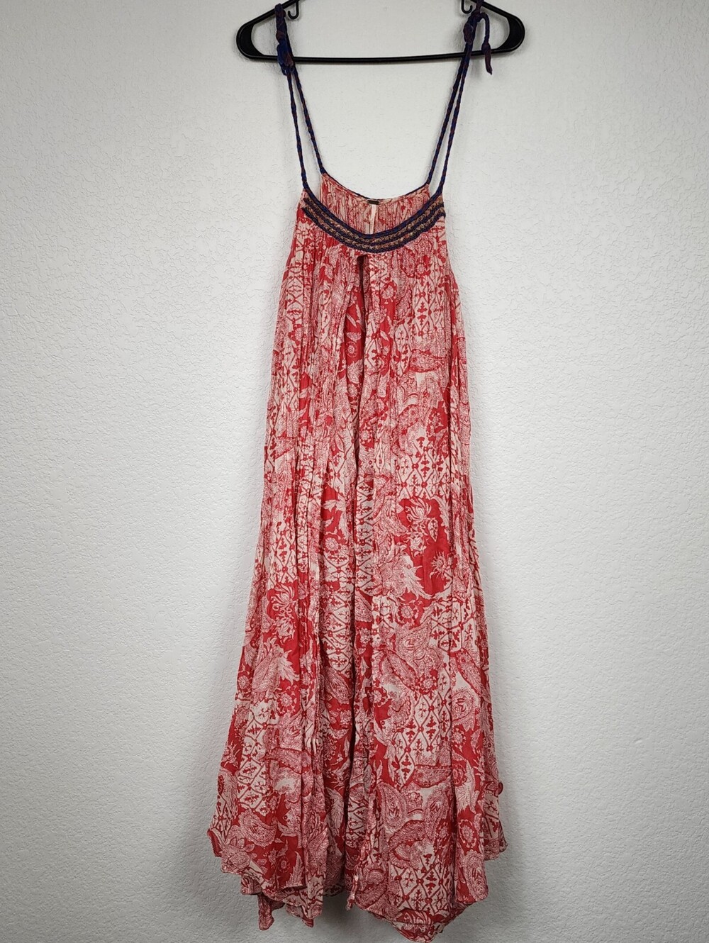 Free People Cotton XS Boho Paisley Red White Midi Dress